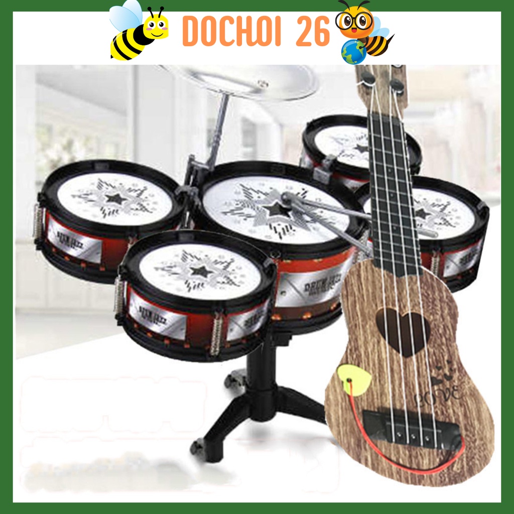 Bộ 5 trông Jazz cho bé,đồ chơi 3 trống giúp bé phát triển tài năng âm nhạc,Bộ đồ chơi nhạc trống Jazz
