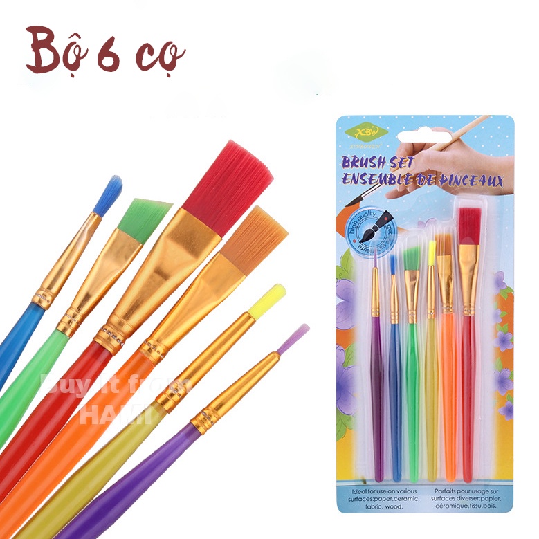 Bộ 6 cọ vẽ tranh trẻ em thân nhựa nhiều màu