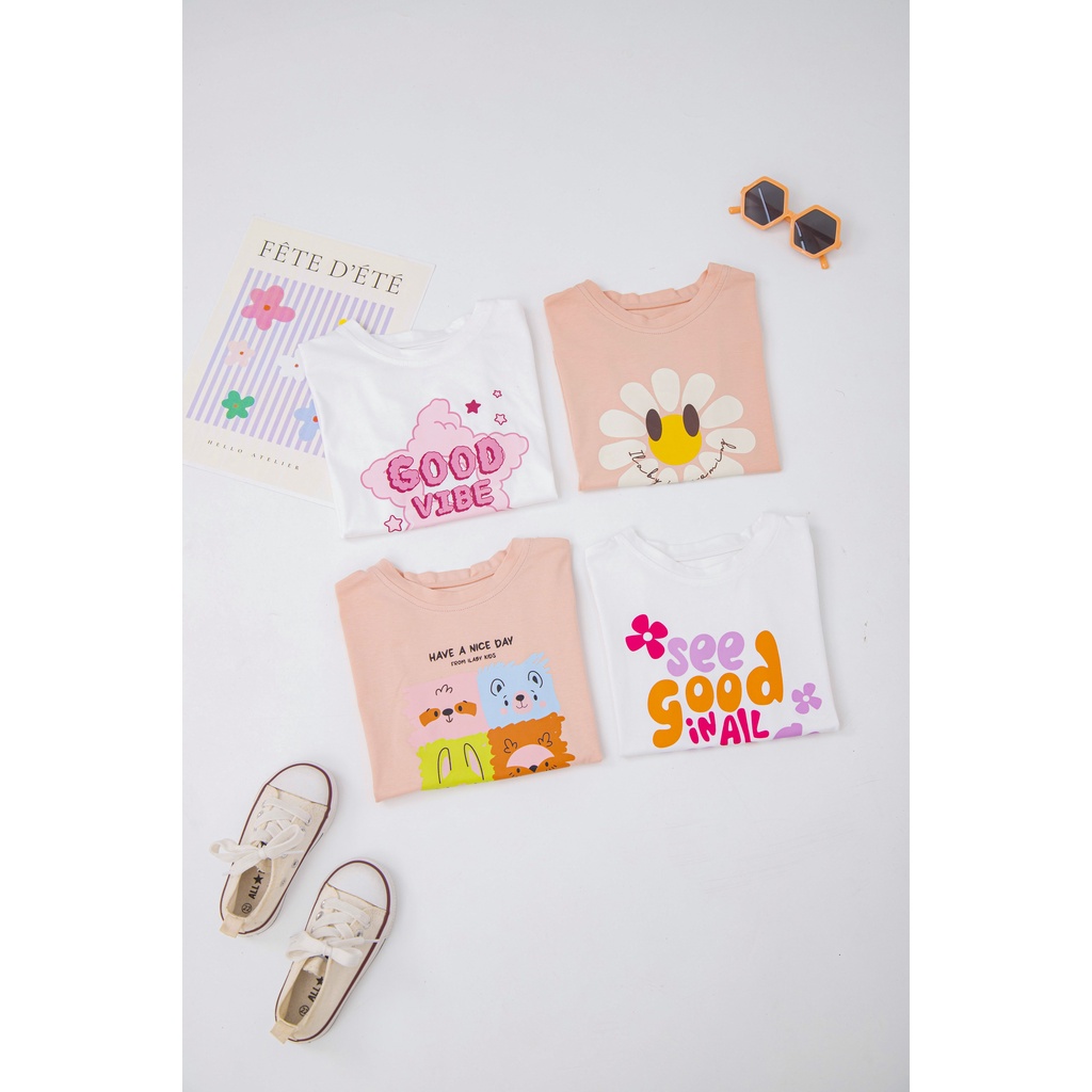[25.6 GIẢM 40K ĐƠN 299K] Áo thun bé gái ILABY in hình chất liệu thun cotton co dãn 4 chiều [20IG1424K2DL]