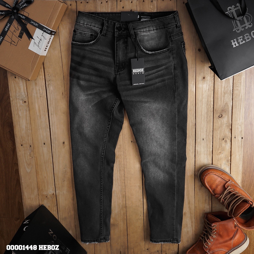 Quần jean xám slim 07 Heboz(vừa), chất denim mềm co giãn tốt chuẩn form slimfit - 00001448