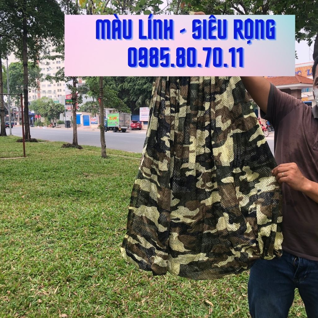 Lưới võng 2 lớp nẹp ngắn 25cm in màu Lính/ Rằn ri hiệu Lâm Tùng, lưới võng dày, khổ võng rộng loại siêu đẹp