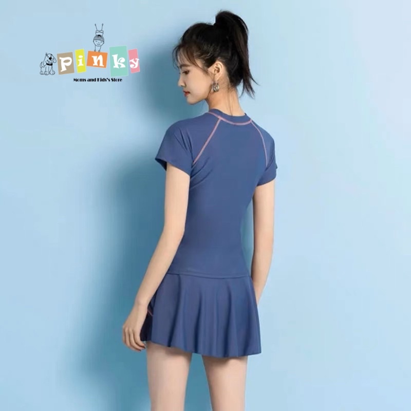 Đồ bơi nữ 2 mảnh cao cấp Big size, áo tắm cộc tay, váy hai lớp