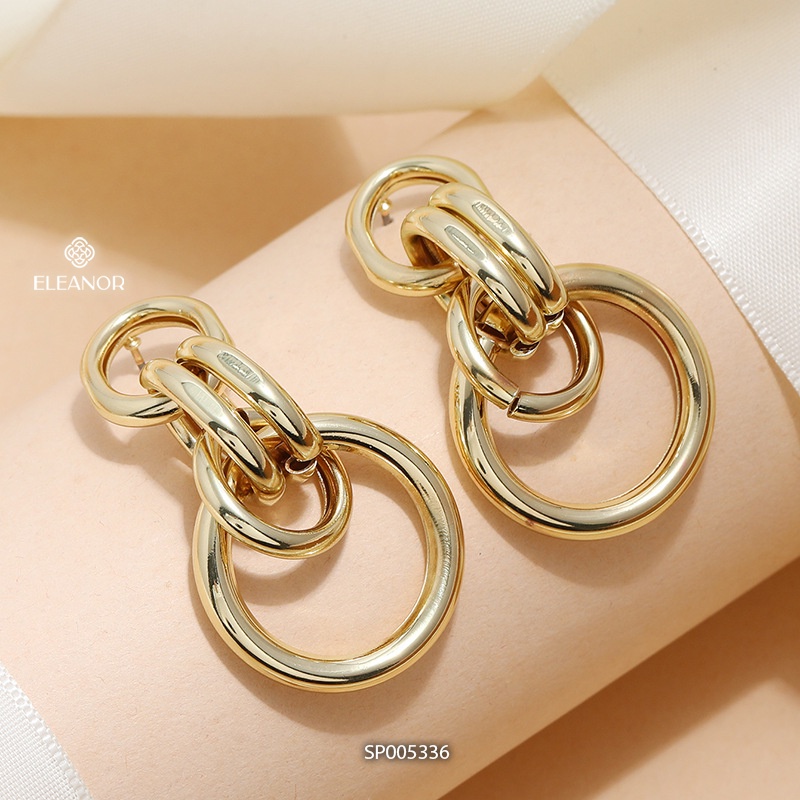 Bông tai nữ chuôi bạc 925 Eleanor Accessories hình tròn viền trơn basic phụ kiện trang sức 5336