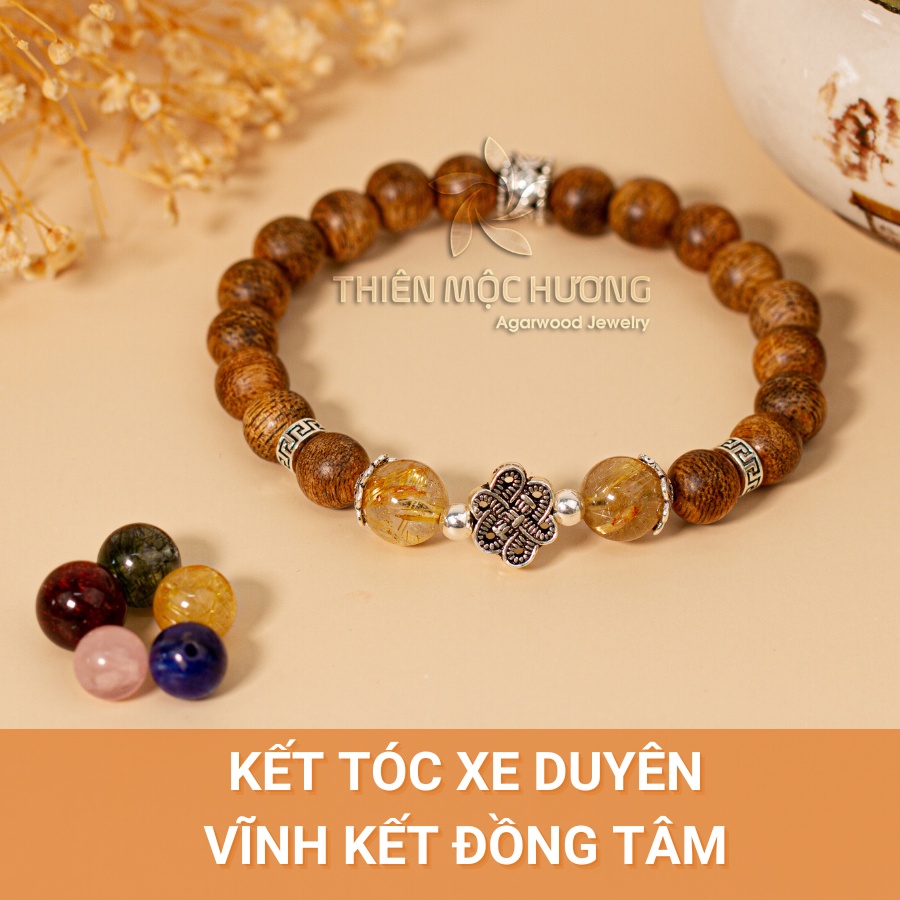 Vòng tay trầm hương chuỗi hạt đồng tâm song hỷ THIÊN MỘC HƯƠNG đeo may mắn, quà tặng ý nghĩa