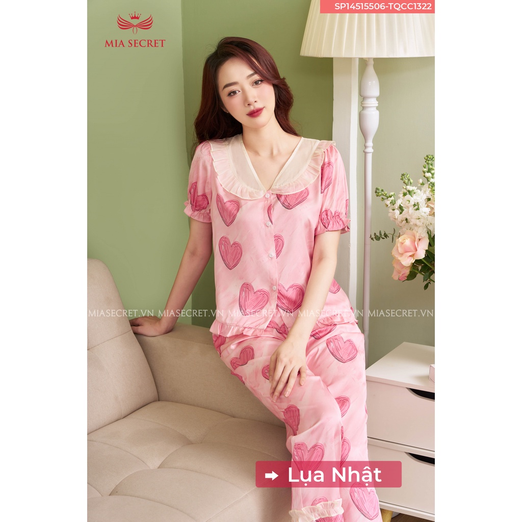 Đồ Bộ Nữ mặc nhà MIA SECRET, đồ ngủ pijama lụa nhật cao cấp mềm mát họa tiết tim son hồng cực xinh MIA15506