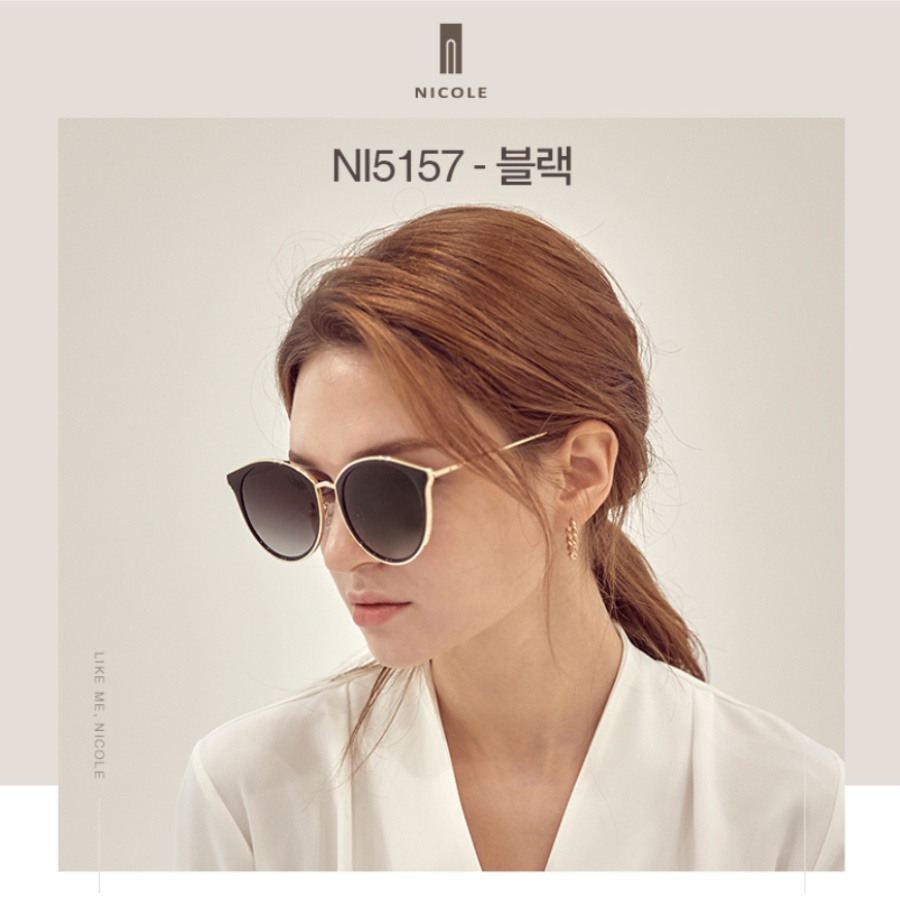 Kính râm chống tia UV hãng NICOLE Hàn Quốc mã NI5157 gọng tròn tròng ombre màu đen