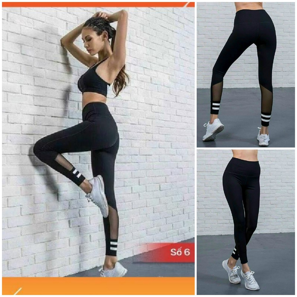 Quần Dài Phối Lưới Chất Thun Sọc Gót (Đồ Tập Gym-Yoga Nữ)