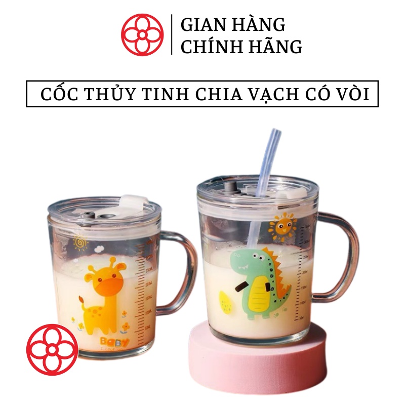 Cốc thủy tinh pha sữa có vạch chia kèm vòi silicone cho bé - Việt Nhật Plastic HN
