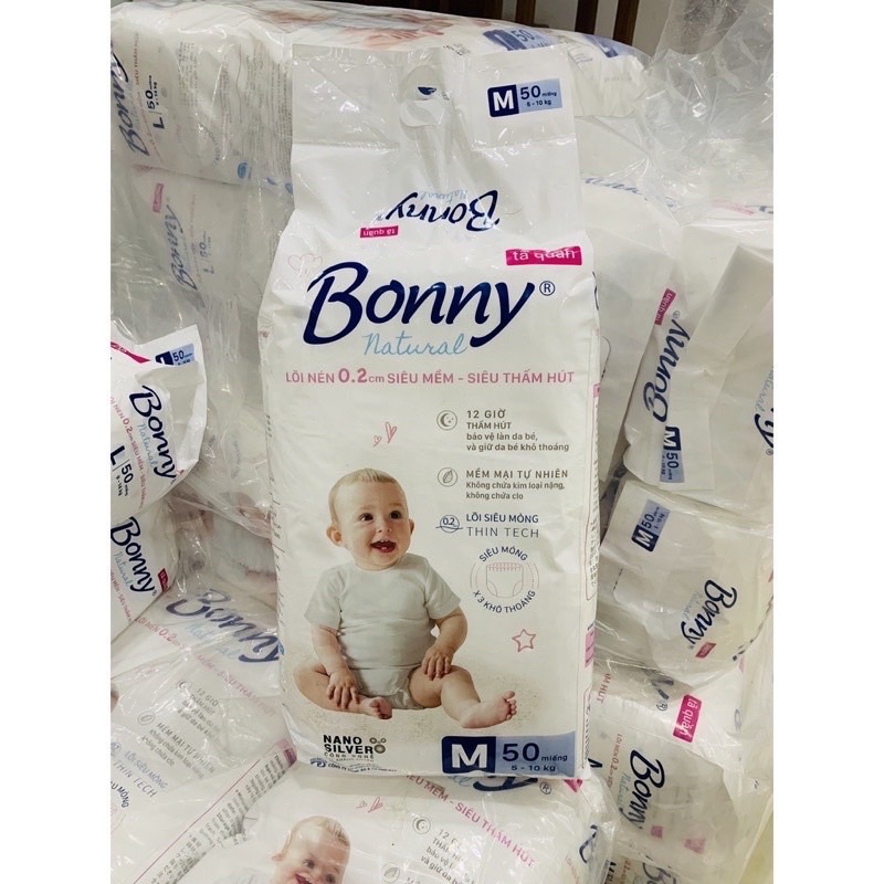 Bỉm quần trẻ em Bonny natural -  Size M, L, XL, XXL (50 miếng) Mua 2 gói tặng chai tắm gội 60ml- hàng xuất Nhật