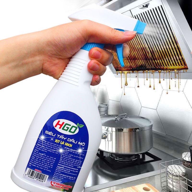 Tẩy dầu mỡ nhà bếp HGO làm sạch lưới lọc máy hút mùi, mặt bếp, tường gạch ốp, chậu rửa bát tiện lợi hiệu quả 500ml