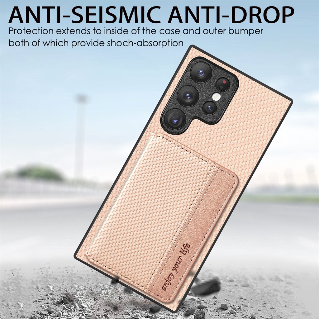 Ốp Điện Thoại Sợi Carbon Siêu Mỏng Có Ngăn Đựng Thẻ Cho Samsung Galaxy S23 Plus S22 Ultra S21 FE