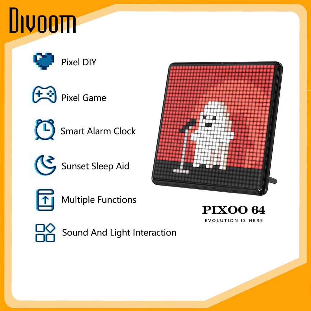 Divoom Pixoo-64 Màn hình pixel tích hợp App nhiều tính năng, có thể trang trí treo xe ô tô/ treo tường bànmàn hình led