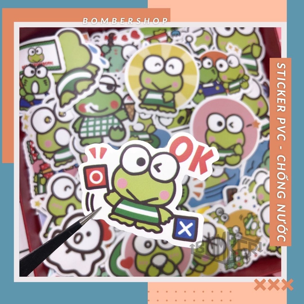 Set 20/40/60 sticker PVC Ếch xanh siêu cute - đậm chất Kawaiii trang trí laptop / nón