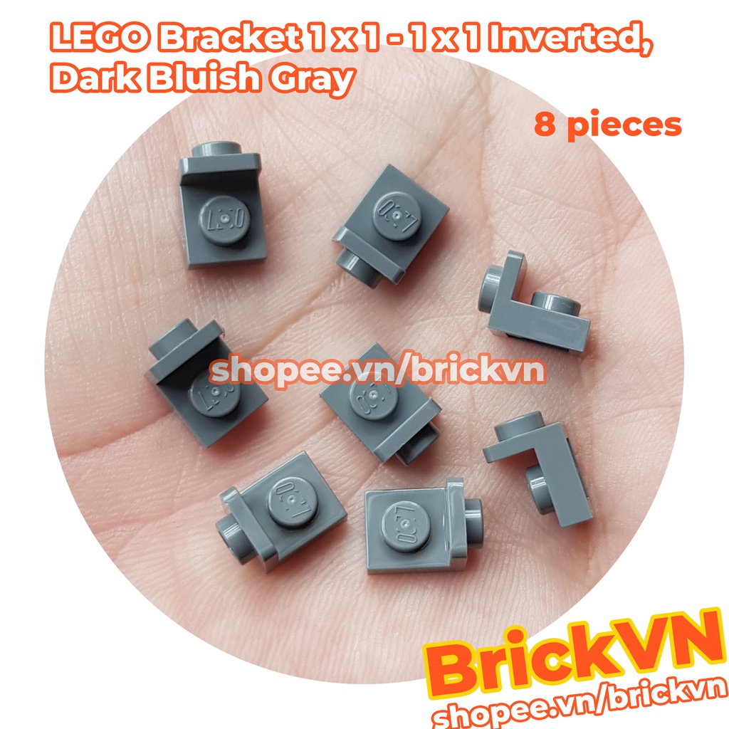 Lot 8x New Genuine LEGO Dark Bluish Gray Bracket 1 x 1 - 1 x 1 Inverted (8 Pieces - New)
