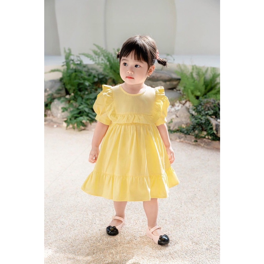 Váy bé gái, đầm ngắn tay cổ tròn yếm bèo cho bé mùa hè siêu hot VBG29