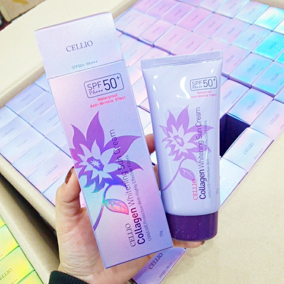 Kem Chống Nắng Cellio Chính Hãng Hàn Quốc SPF 50 PA+ Green Tea, Colagen, Waterproof Daily