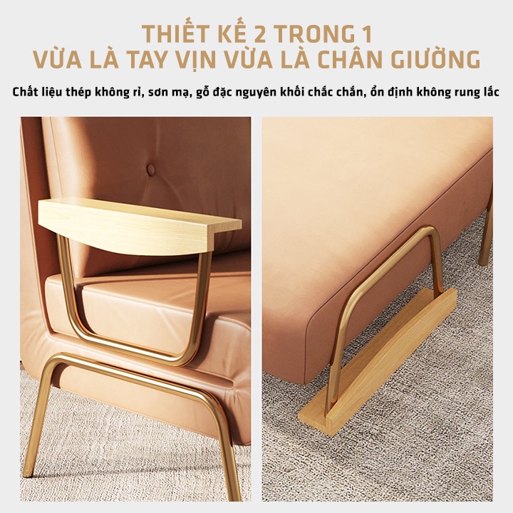 Ghế Sofa Giường Gấp Gọn Thông Minh Bọc Da Sang Trọng Hiện Đại, Ghế Sofa Đơn Cao Cấp Phong Cách Bắc Âu Omega M140