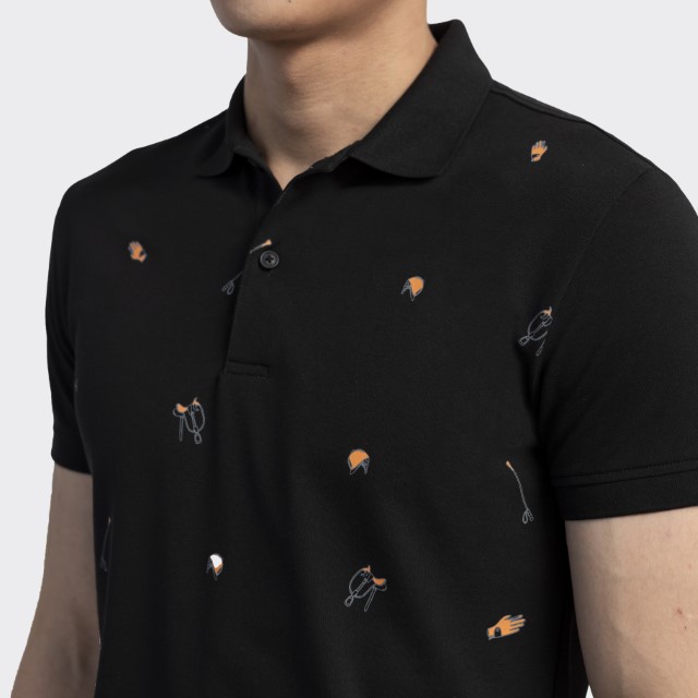 Áo polo nam ngắn tay họa tiết độc đáo thương hiệu INSIDEMEN phom Slim Fit trắng đen cam chất liệu cao cấp IPS006S3