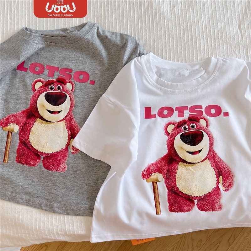 Sun baby Áo Thun cotton Tay Ngắn In Hình Gấu Và Dâu Tây Dễ Thương Thời Trang Mùa Hè Cho Bé 1-3 Tuổi