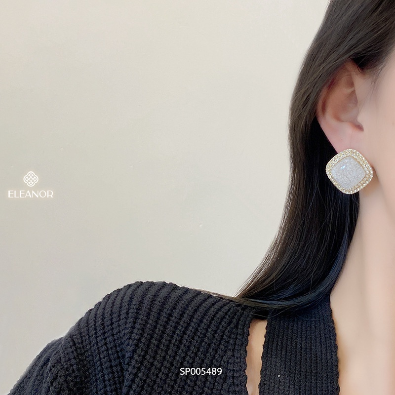 Bông tai nữ chuôi bạc 925 Eleanor Accessories hình vuông bo góc họa tiết vân đá sang trọng phụ kiện trang sức 5489