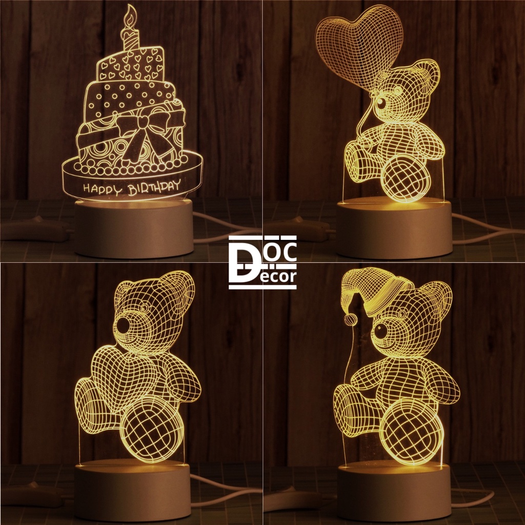 Đèn ngủ 3D bền đẹp ánh sáng ấm áp, Đèn led decor, Quà tặng độc đáo