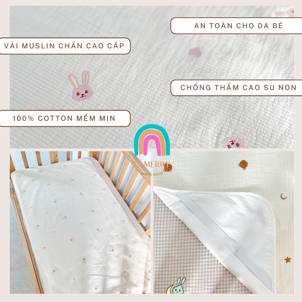 Tấm lót chống thấm xô Muslin cao cấp size 70X120 cm thoáng mát, mềm mại, tiện lợi, lót chống thấm mùa hè cho bé sơ sinh