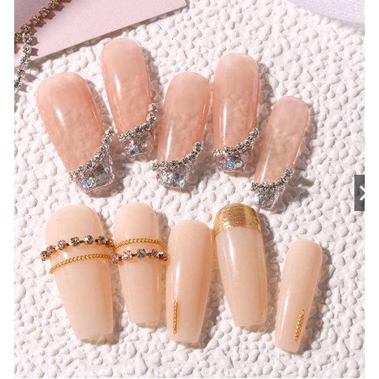 Cham dây đính đá nails cao cấp- charm xích nails 3 màu vàng bạc 7 màu