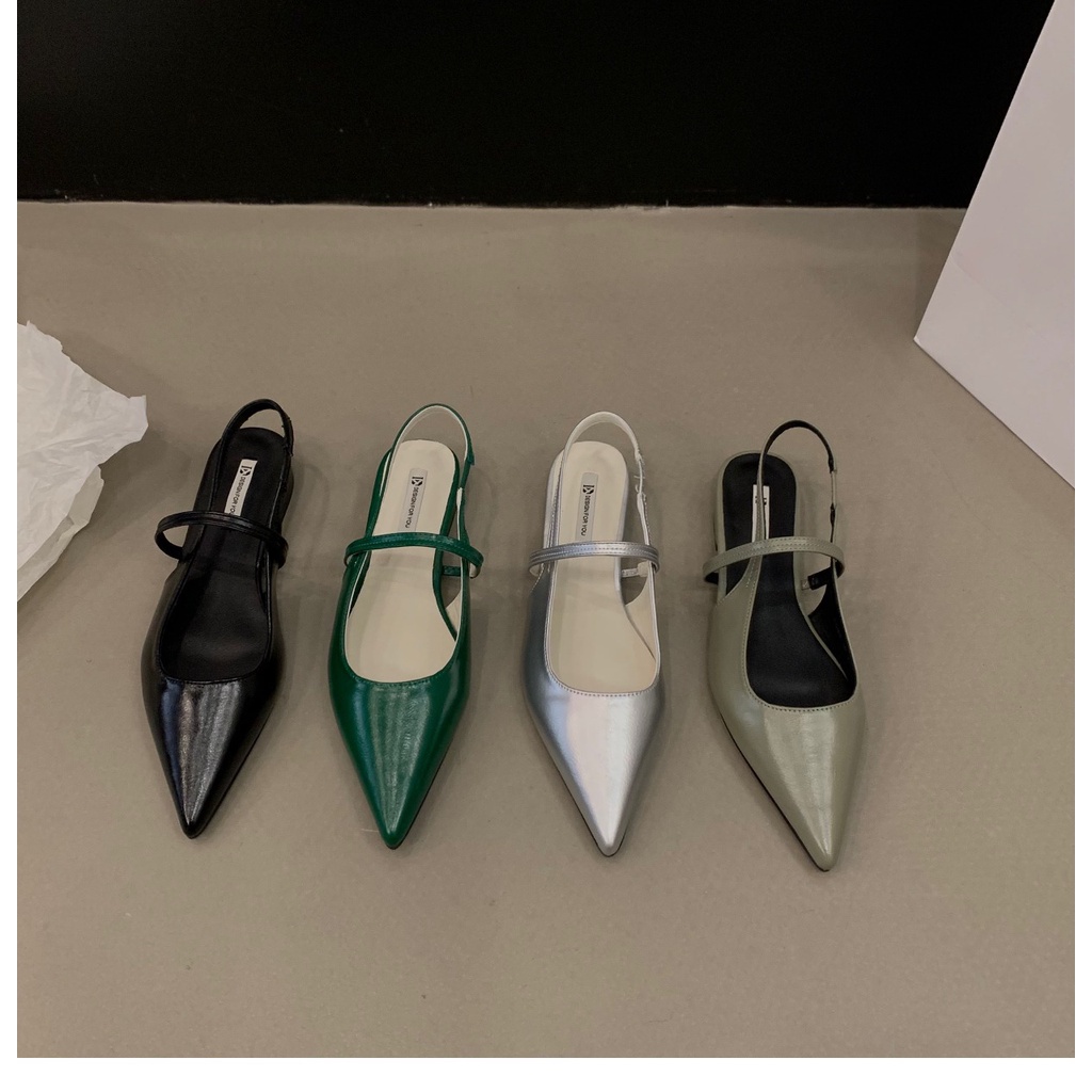 One Giày Da Mũi Nhọn Phối Khóa Cài Thời Trang Mùa Xuân Thu 2023 Dành Cho Nữ