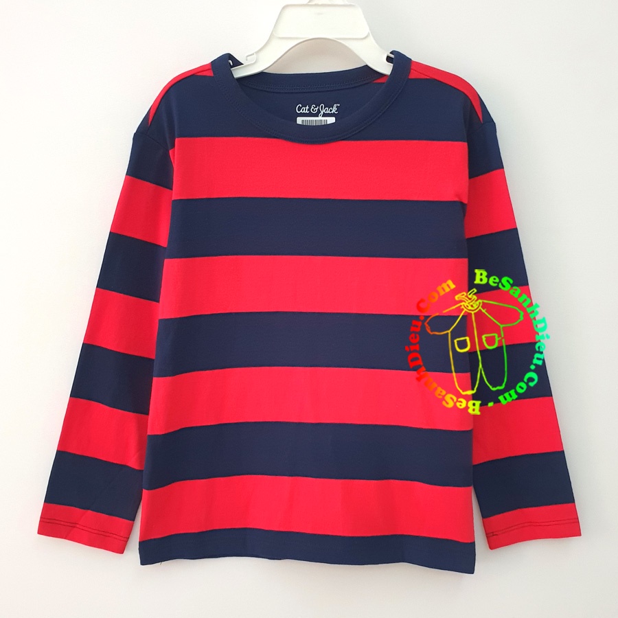 Áo tay dài bé trai đẹp xuất sắc vải thun cotton hàng xuất xịn sọc đỏ xanh