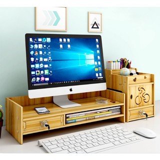 Kệ máy tính kệ sách kệ hồ sơ để bàn kèm cắm viết bằng gỗ KMT1