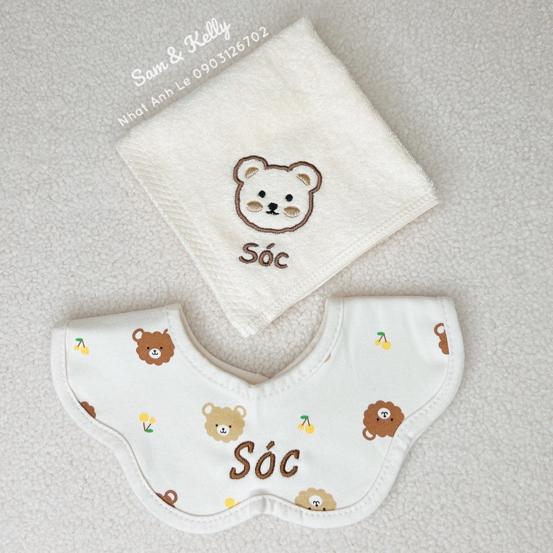 Khăn Mặt Organic Hình Gấu Hình Thỏ Thêu Tên Style Hàn