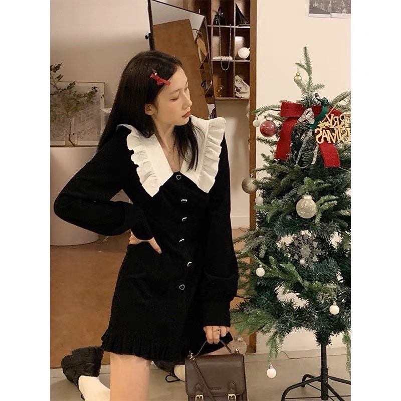 Váy liền nữ cổ búp bê cực xinh dài tay mùa xuân Plusleyna thời trang