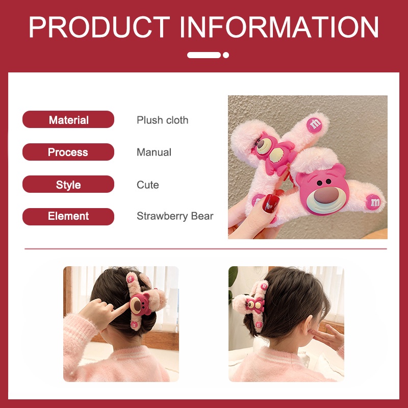 🍓Raspberry🍓 Kẹp Tóc Hình Gấu Dâu Tây Bằng Lông Nhung Thời Trang Thu