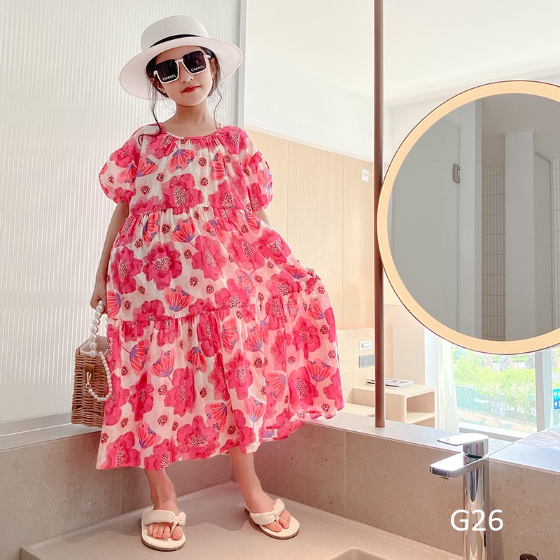 Váy maxi họa tiết hoa hồng cho bé giá 9-36kg nhí nhỡ đại G26