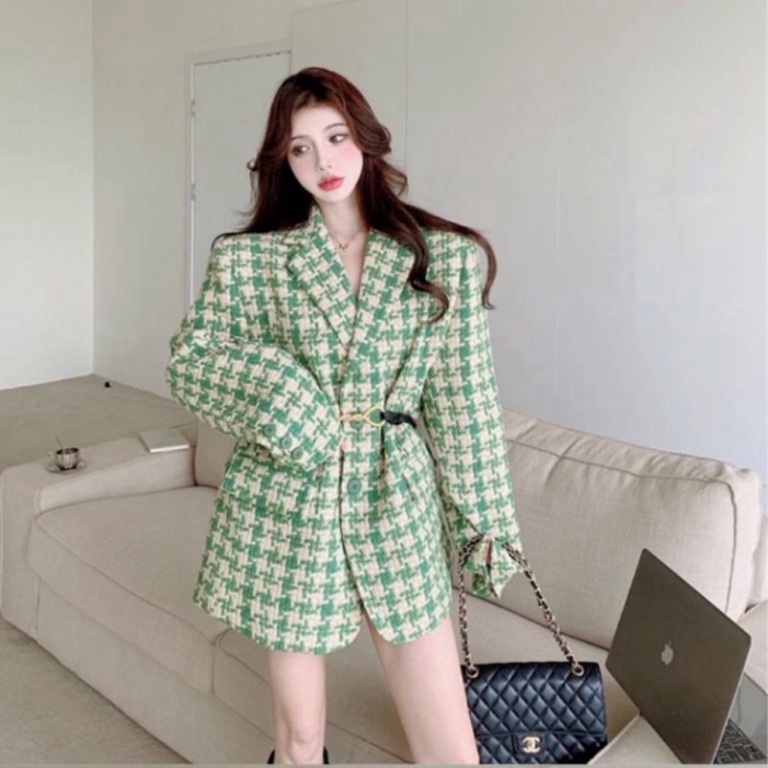 Áo blazer dạ tweed  kèm thắt lưng thời trang/ áo khoác d