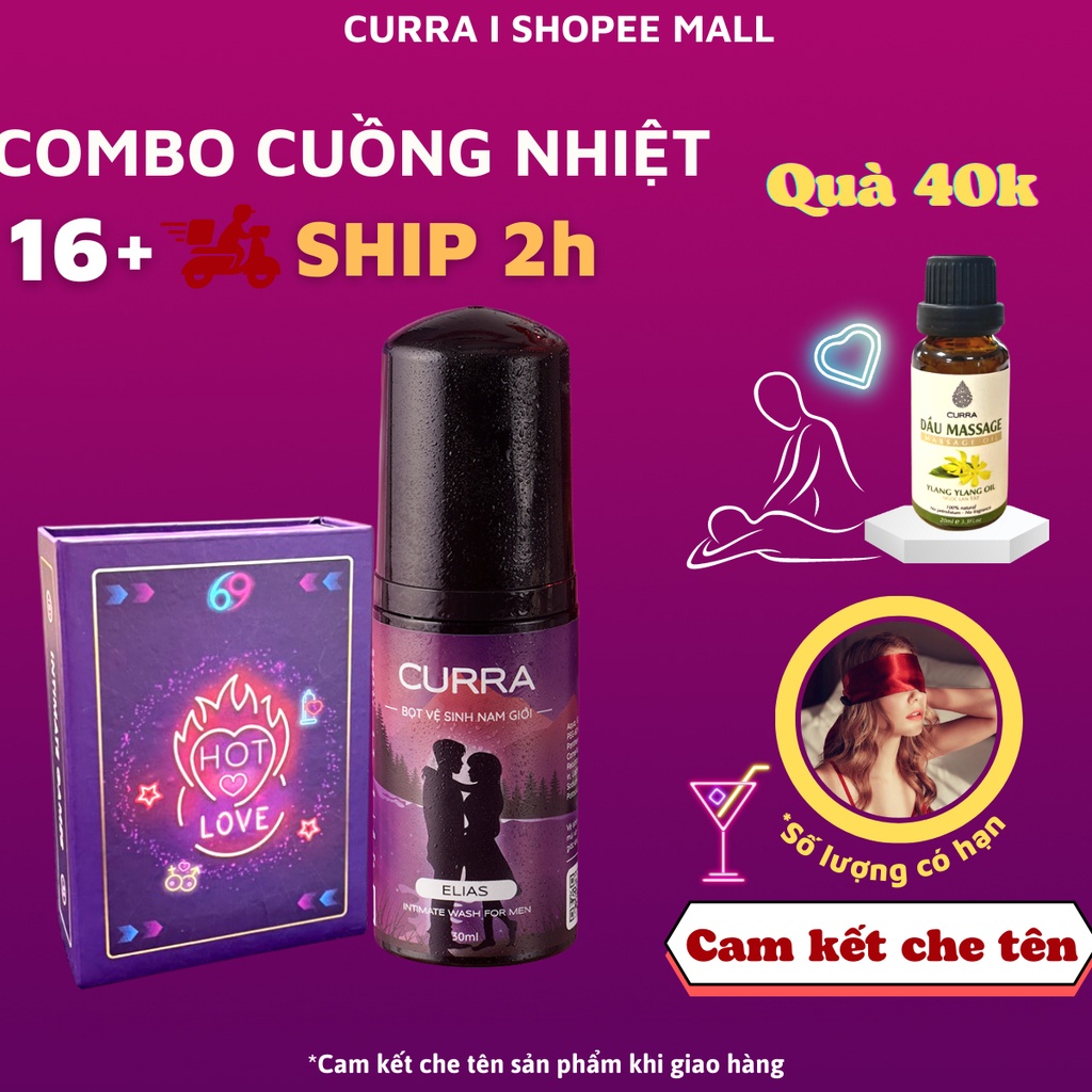 Combo Cuồng Nhiệt CURRA, Bộ Bài Răm 69 Dành Cho Cặp Đôi Tăng Khoái Cảm và Bọt Vệ Sinh 69 Elias Hương Nước Hoa Gỗ Độc Đáo