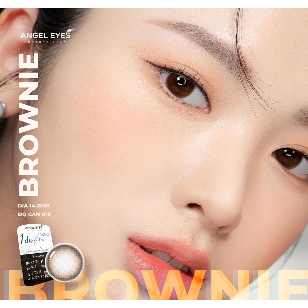 Kính Áp Tròng/ Lens mắt đeo 1 ngày có màu Nâu Brownie & Xám Gracie 24h không cần dùng nước ngâm