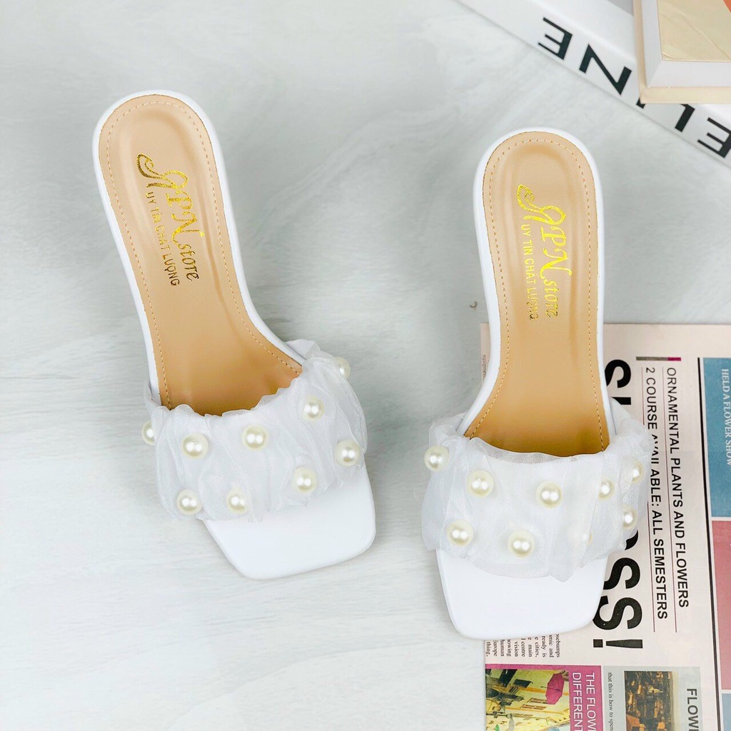 Giày cao gót 7p quai ngang đính ngọc cực sang chảnh tôn chân phái đẹp