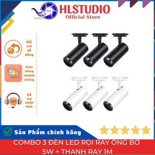 Combo 3 đèn led rọi ray ống bơ 5w + thanh ray 1m HL Lighting