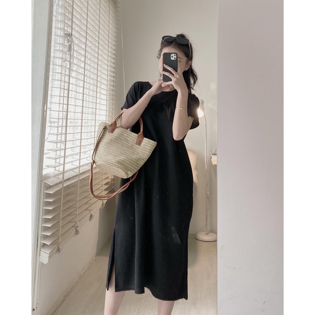 Váy tổ ong suông cổ tròn dáng dài cộc tay Celyn.clothes