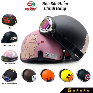 Mũ bảo hiểm nửa đầu thời trang NON CAMRY chính hãng, nhiều họa tiết dễ thương, năng động, kèm kính phi công, UV