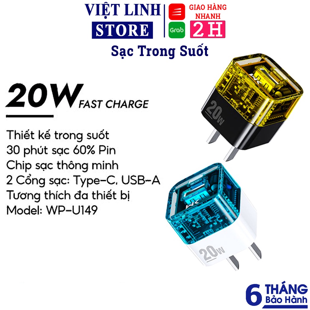 Củ sạc nhanh 20w trong suốt Wekome WK WP-U149 bảo hành 12 tháng