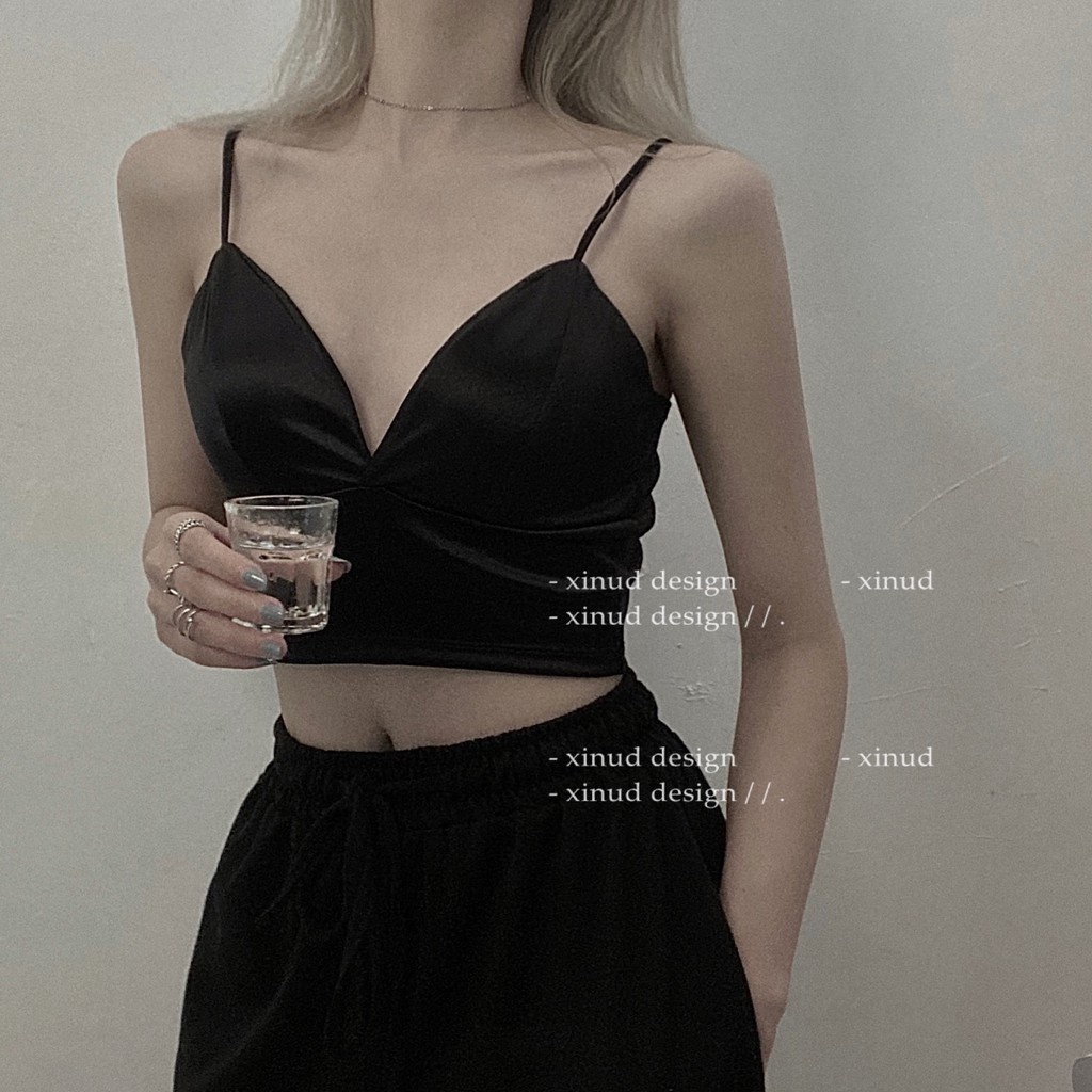 HT057 Áo bra lụa phi bóng 8 nấc cài, kèm ĐỆM LÓT, áo lót sexy croptop sang chảnh HT057