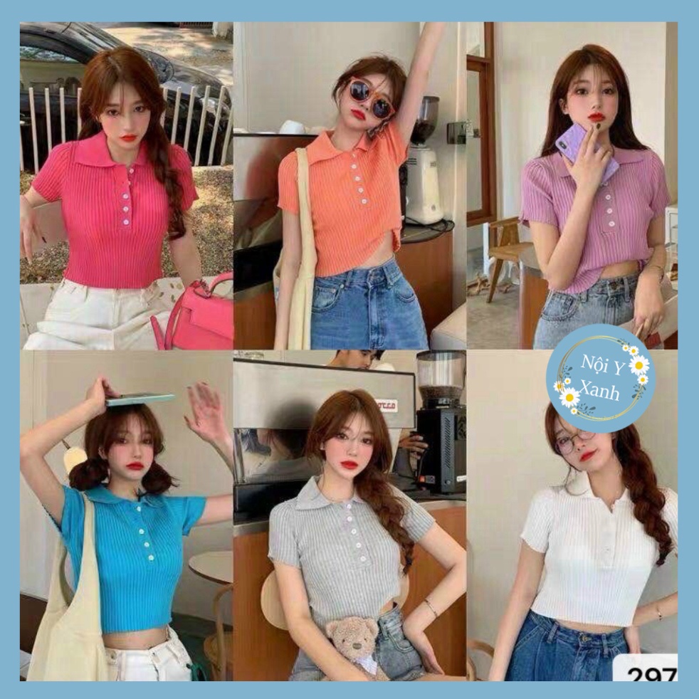 áo thun len nữ ngắn tay chất len tăm mỏng co giãn phong thái tươi trẻ nhiều màu sắc Nội Y Xanh