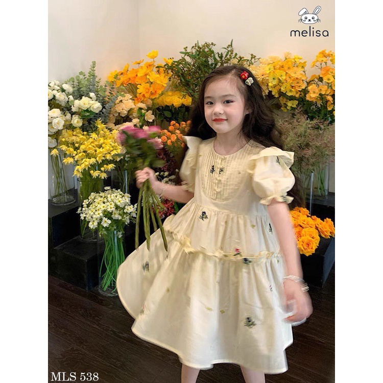 Váy cộc Melisa thô kem thêu hoa lá dễ thương Nga Fish V1T57