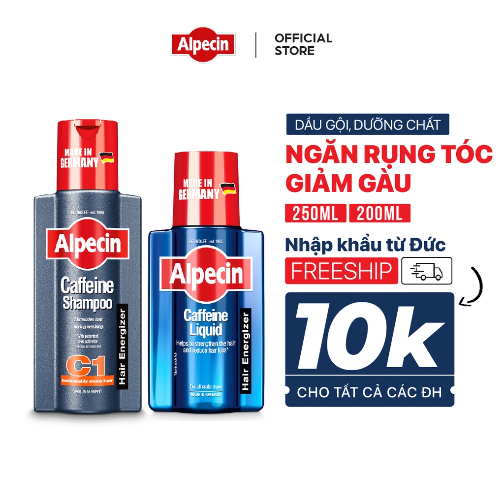 Bộ dầu gội và tinh chất ngăn rụng tóc Alpecin C1 250ml caffeine giúp tóc chắc khỏe hương nước hoa