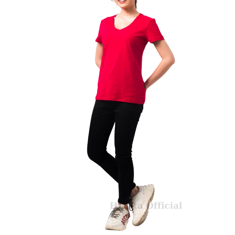 Áo Thun Nữ Trơn Cổ Tim, Áo Phông Nữ Basic 100 Cotton Cao Cấp Hàng Hiệu Đẹp Thoáng Mát Tay Ngắn Màu Đỏ Tươi