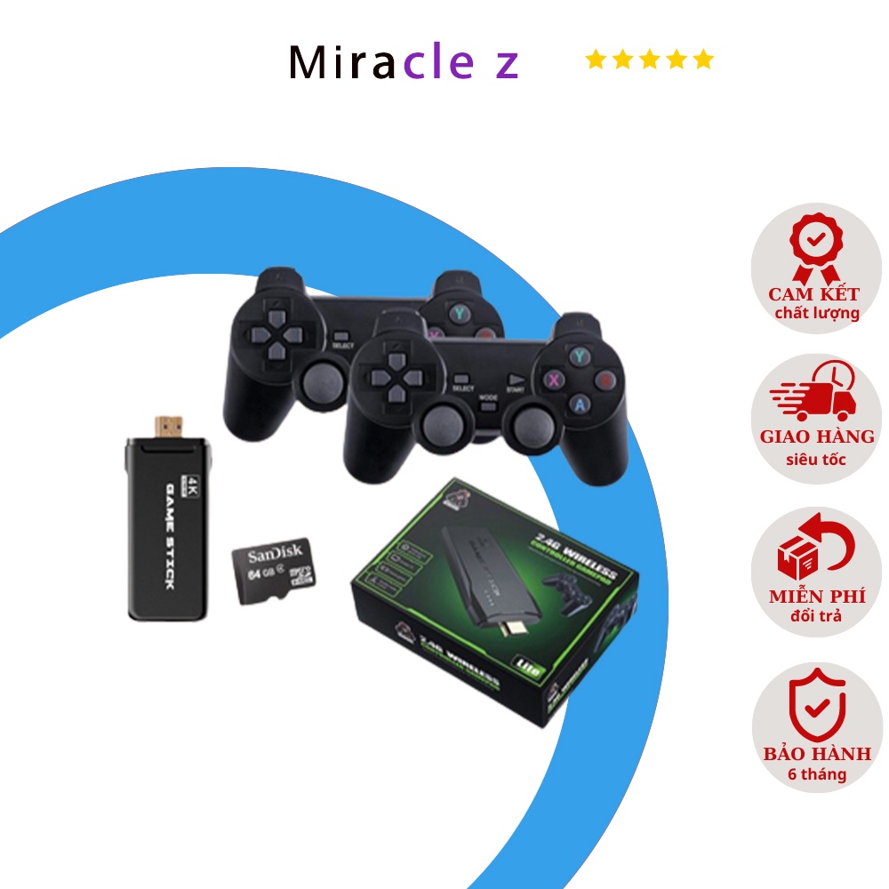 Máy Chơi Game Điện Tử 4 Nút Game Stick HDMI 3000+/10000+ Trò Chơi, Kết nối HDMI, 4K kết nối với ti vi, máy tính Tặng kèm