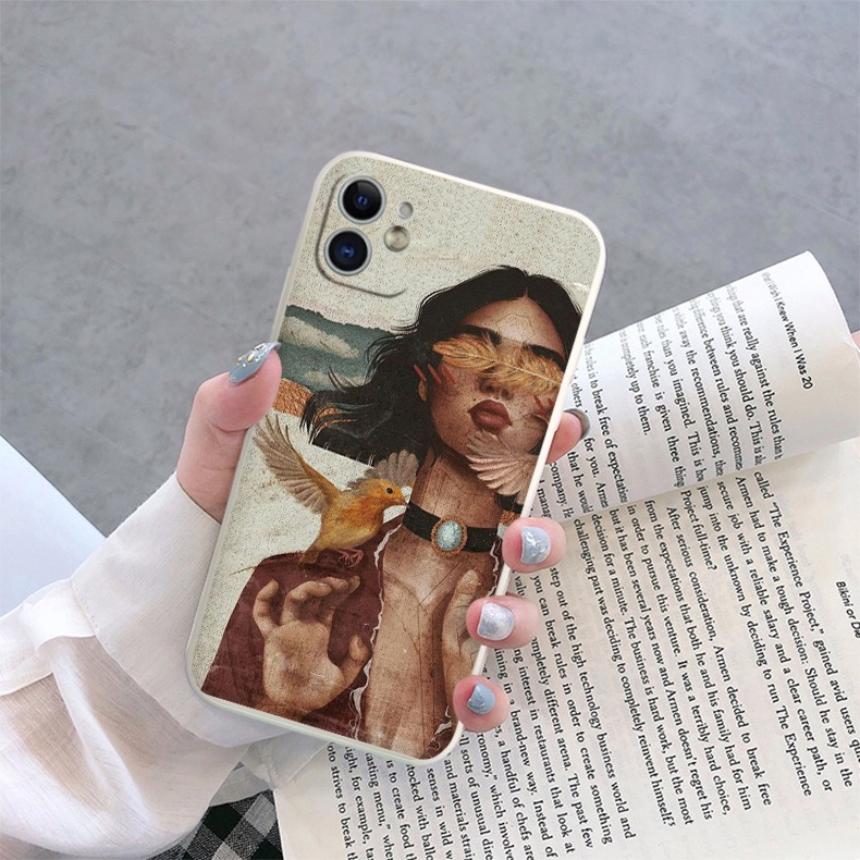 Ốp iphone Thiếu nữ bên chim vàng siêu chill Apple ip Case 7+ 8 plus 12 Pro max 11 Pro X XS MAX XR 14 13pro prm e5523