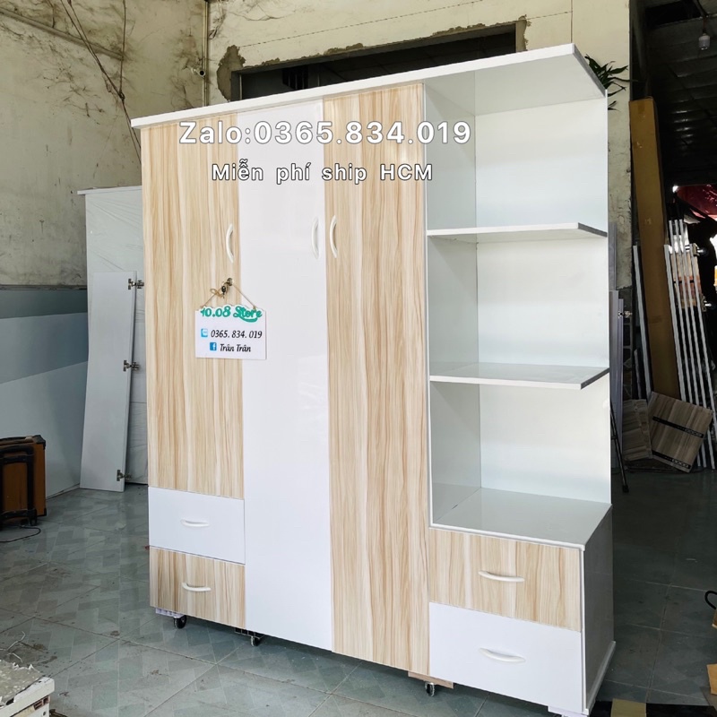 Tủ quần áo kèm kệ ngang 1m45 cao 1m70 sâu 45 nhựa đài loan có lõi gỗ ở bản lề